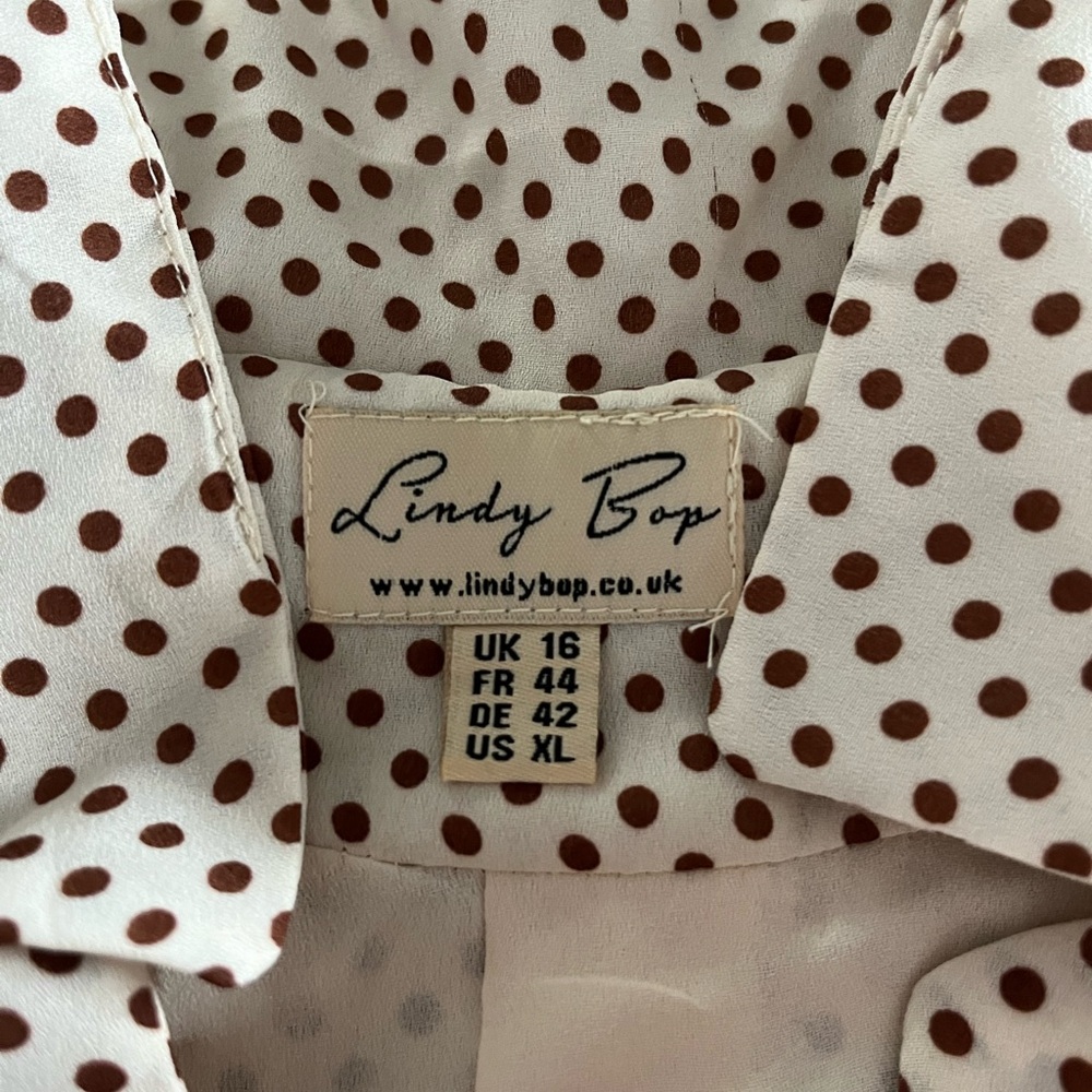 Cream and brown polka dot lindy bop dress xl - Picture 5 of 7